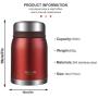 ONEISALL Stainless Steel Food Jar - 24oz Kids and Adults Lunch Thermos with Folding Spoon - Baby Food Storage Container Flask (Red)