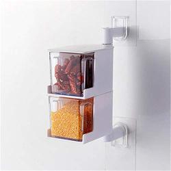 Rotating Condiment Jar, Kitchen with Spoon Creative Wall-Mounted Plastic Spice Box, Glass Jar for Pepper and Spice Storage,B