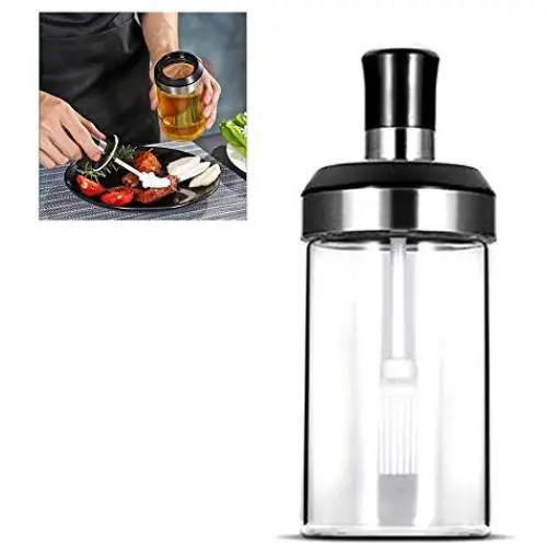 1pc Glass Spice Jars with Serving Spoon Mason Storage Canister Clear Condiment Food Bottle with Stainless Steel Screw Lid for Home and Kitchen(with Brush)