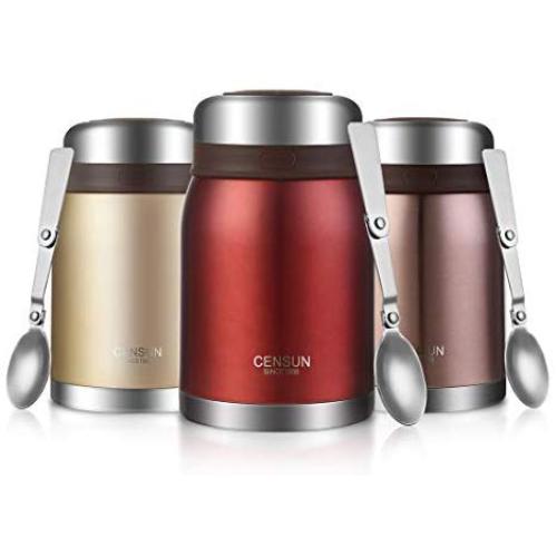 ONEISALL Stainless Steel Food Jar - 24oz Kids and Adults Lunch Thermos with Folding Spoon - Baby Food Storage Container Flask (Gold)