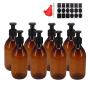 8 Pack 8OZ Empty Plastic Pump Lotion Bottles With 1 Pen, Labels & Silicone Funnel, Amber Color Lotion Dispenser With Locking Lotion Pump For Body Wash, Shampoo, Massage Lotion, Gel by ZMYBCPACK