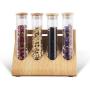 1.4x 8.32inch Test Tube Can 4 Pack Glass Storage Jars + Wooden Display Rack 45ml Clear Candy Tubes With Sealed Bamboo Lids for Sugar, Coffee Baking Supplies