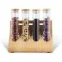 1.4x 8.32inch Test Tube Can 4 Pack Glass Storage Jars + Wooden Display Rack 45ml Clear Candy Tubes With Sealed Bamboo Lids for Sugar, Coffee Baking Supplies