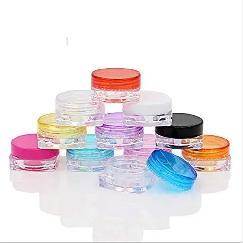 Feadem 60 Pieces 5g Cosmetic Container, Square Empty Cosmetic Pots Cosmetic Jars Travel Refillable Clear Plastic Makeup Containers Cosmetic Jars with for Creams/Powder/Mineral Make Up Cosmetic Bottles
