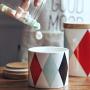 OnePine 350ml Food Storage Jar with Sealed Wooden Lid, Geometric Pattern Ceramic Storage Jar for Tea Sugar Coffee Bean Nuts Grain