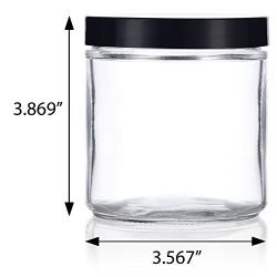 Large Clear Thick Glass Straight Sided Jar - 16 oz / 480 ml (4 Pack) + Labels