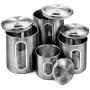 Deppon 4-Piece Canister Set Stainless Steel with Airtight Lids and Plexi-Glass Window Large for Flour Sugar Tea Coffee Nuts Food Storage (Silver)