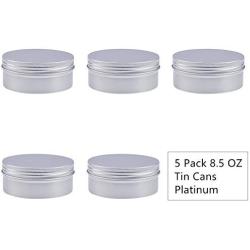 BENECREAT 5 Pack 8.5 OZ Tin Cans Screw Top Round Aluminum Cans Screw Lid Containers - Great for Store Spices, Candies, Tea or Gift Giving (Platinum)