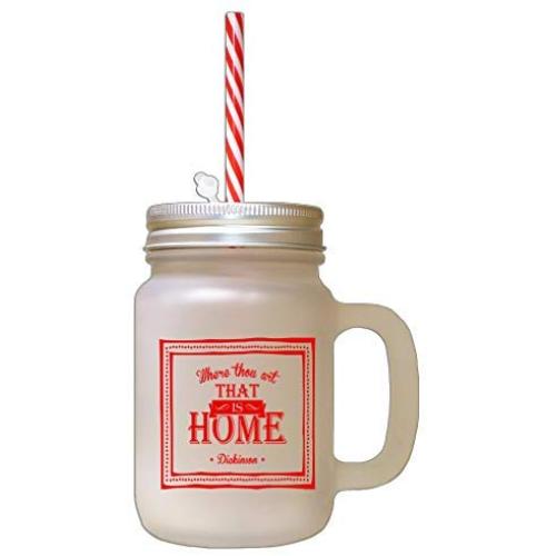 Red Where Thou Are That Is Home Frosted Glass Mason Jar With Straw