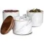 Ensemble de bocaux en céramique blanche Sunddo pour la cuisine pour café, thé, sucre, 3 pièces, contenants de stockage alimentaires avec couvercle en bambou étanche – Design moderne marbré, contenants en porcelaine, cadeau pour femmes, épouse.