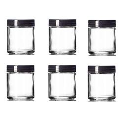 4 Oz CLEAR Glass Jar Straight Sided with Black Lid - Pack of 6 (4 OZ, Clear)