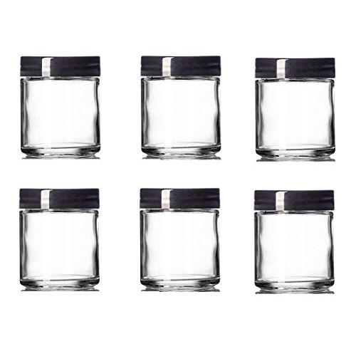 4 Oz CLEAR Glass Jar Straight Sided with Black Lid - Pack of 6 (4 OZ, Clear)
