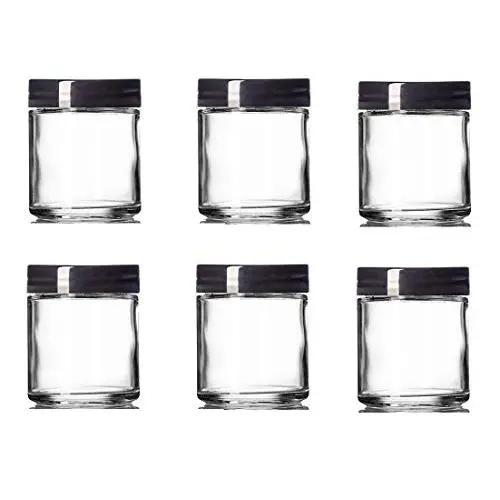 Bocal en verre transparent de 150 ml (4 oz) avec couvercle noir - Pack de 6 (150 ml, transparent) Bocal en verre transparent de 150 ml (4 oz) avec couvercle noir - Pack de 6 (150 ml, transparent)
