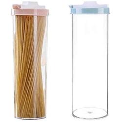 Homespace Noodle Storage Box Kitchen Grains Storage Tank Plastic Transparent Sealed Fresh-Keeping Jar Round Shaped Food Storage Container, 2 Pack, Pink & Blue