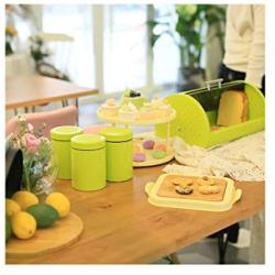 storage jar Grain container Food container Storage Box，Stainless steel metal sealed cans coffee candy miscellaneous grains tea storage storage tank three sets, green