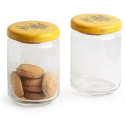 ExclusiveLane ‘Duals Of Warli’ Hand-Painted Snacks & Cookies Jar Set In Glass & Wood -Cookie Jar Containers Spice Storage Canisters Kitchen Box Tableware Serveware