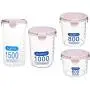 Cereal Storage Container Set - 4 Pc Set, Storage Jars Airtight Plastic Stackable,Airtight Food Storage Canister With Scale,4-Sided Sealing Buckle,Beautiful And Practical,Pink