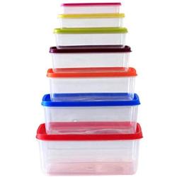 uirend Rectangular Crisper Boxes - 7PCS Storage Jars Rainbow Plastic Tubs Microwave Freezer Box Ideal for Lunches and Meal Prep