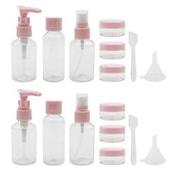 Unxuey Travel Bottles Set TSA Approved Leak Proof Squeezable Refillable Sub-Bottles with 3 Bottles, 3 Cream Jars and 2 Tools (Funnel and Spatula) for Your Favorite Lotions, Make-up Lotion and Shower G