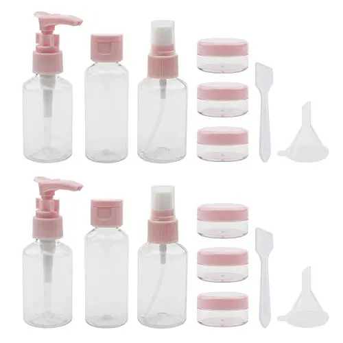 Unxuey Travel Bottles Set TSA Approved Leak Proof Squeezable Refillable Sub-Bottles with 3 Bottles, 3 Cream Jars and 2 Tools (Funnel and Spatula) for Your Favorite Lotions, Make-up Lotion and Shower G Unxuey Travel Bottles Set TSA Approved Leak Proof Squeezable Refillable Sub-Bottles with 3 Bottles, 3 Cream Jars and 2 Tools (Funnel and Spatula) for Your Favorite Lotions, Make-up Lotion and Shower G