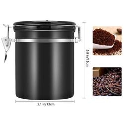 Lazmin Coffee Container Airtight, Stainless Steel Vacuum Sealed Kitchen Sotrage Canister for Coffee with CO2 Valve(Black)