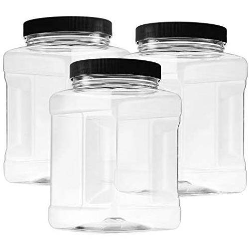 48 Oz Plastic Storage Jars with Lids Pack of 3 - Large Clear Empty 48 Oz Containers - Square Food Grade Air Tight with Easy Grip Handles - BPA Free Multi Purpose Jar