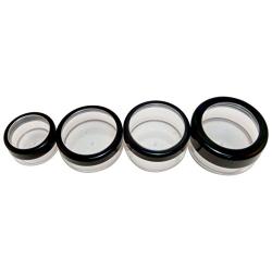 Travel Sample Plastic Clear Jar w Window Black Rim Cap 4 Kind of Capacities (1 Set)