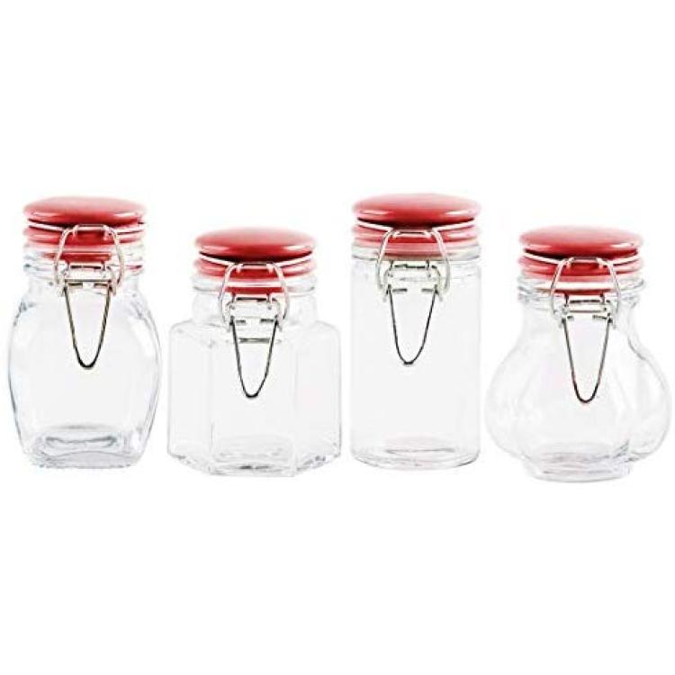 4 Pack- Glass Mason Jars - Unique Shapes -Round, Octagon, Square, Ball  Shaped, Flip-Top Gasket With Hinge - For All Spices, Herbs, And Small  Things -4