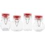 4 Pack- Glass Mason Jars - Unique Shapes -Round, Octagon, Square, Ball Shaped, Flip-Top Gasket With Hinge - For All Spices, Herbs, And Small Things -4 Sizes- 2.4oz, 3.1oz, 3.4oz, 3.7oz. (Red)