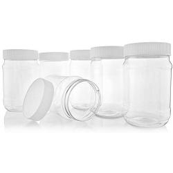 Pinnacle Mercantile Crystal Clear Plastic Mason Jars with Screw on Liner Lids 16 oz Set 6 Made in USA