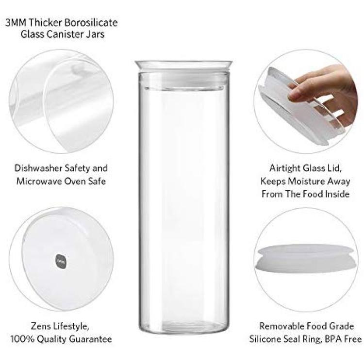 ZENS Airtight Glass Jar Container,15 Fluid Ounce Clear Glass