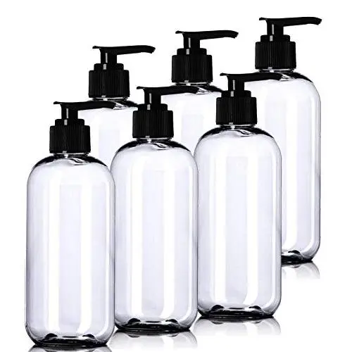 6er Pack Klarspritztiegel aus Kunststoff (8 oz), BPA-frei, mit Pumpenverschluss und Etiketten inklusive