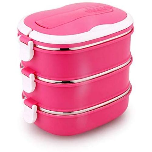 Thermos Food Jar Portable Thermos Stainless Food Flask,Leakproof Insulated Food Containers,Handle,Multi-storey (Color : Red)