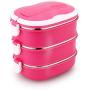 Thermos Food Jar Portable Thermos Stainless Food Flask,Leakproof Insulated Food Containers,Handle,Multi-storey (Color : Red)