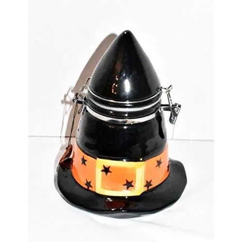 BW New 8" Halloween Witches Hat with Stars Ceramic Decorative Air Tight Hinged Canister Storage Jar BW New 8" Halloween Witches Hat with Stars Ceramic Decorative Air Tight Hinged Canister Storage Jar