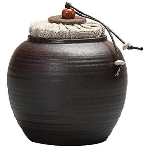 Exquisite Oriental Ceramic Food Storage Jar Canister Food Canisters,Loose Tea Tin/Tea Storage/Tea Caddy/Tea Canister/Coffee Canister/Coffee Jar/Spice Nuts Storage 3.35oz/95g (Deep coffee color)