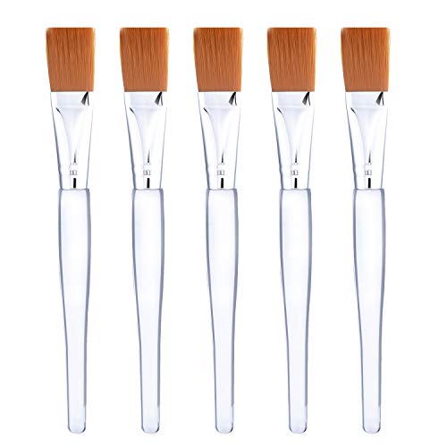 Facial Mask Brush Makeup Brushes Cosmetic Tools with Clear Plastic Handle, 5 Pack (Silver with Yellow Brush)