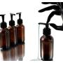 Cornucopia Brands 4oz Amber Glass Pump Bottles (4-Pack); Great for Lotions, Liquid Soap, Aromatherapy and More