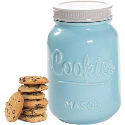 Mason Cookie Jar With Lid - Large Airtight Ceramic Kitchen Canister - Vintage Farmhouse Storage Jars with Lids - Rustic Decorative Air Tight Container For Cookies, Cracker, and Other Snacks (Blue)