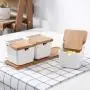 Bowls Spice Jars with Spoon and Box Porcelain and Bamboo Cover - Storage Container Spice jar,1