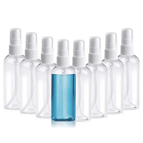 Henscoqi 8er Pack Sprühflaschen, 100ml / 3.38oz Leere Flaschen, Mini Reise Größen Spray Flaschen Zubehör Wiederbefüllbare Behälter Nebelflaschen für Ätherische Öle, Parfüm, M/U-Entferner
