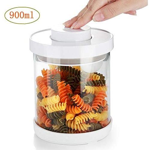 Glass Food Storage Jar Containers with Lid Vacuum Seal, Food Saver Preserving Air Tight Storage Container Jar for Dry Food/Cereal/Pasta/Candy/Cookie (30oz)