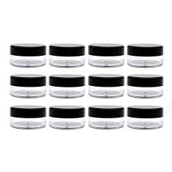 50PCS Transparent Plastic Travel Cosmetic Sample Vial Packing Bottles with Black Screw Cap-Empty Jars Small Round Holder Face Cream Lip Balm Lotion Storage Container Jar Pot DIY Beauty Tool (5G)