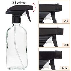 Glass Spray Bottle, Niuta 16 OZ Clearr Glass Empty Spray Bottles with Labels for Plants, Pets, Essential Oils, Cleaning Products - Black Trigger Sprayer w/Mist and Stream Settings