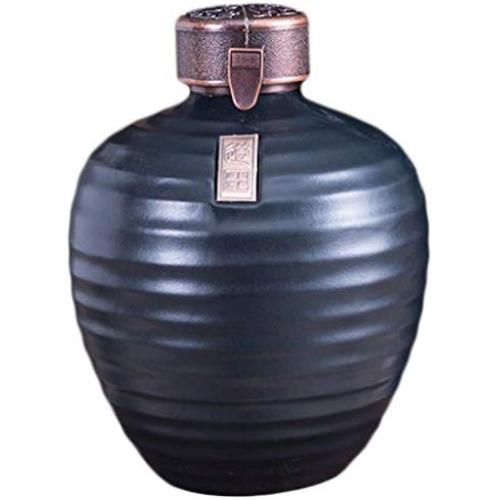 Linshing Ancient Chinese Style Retro Porcelain White Wine Jar Storage Container with Lid 陶瓷白酒坛子 (Black 2.5L capacity)