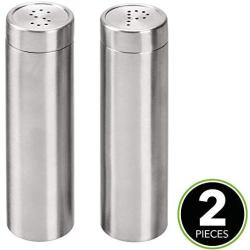 mDesign Modern, Slim Salt and Pepper Shakers - Nesting Lid with Circular S & P Holes; Great for Fine Table Salt and Pepper; Set of 2 - Brushed Stainless Steel