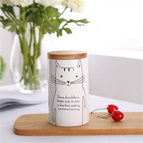 Food Storage Jar, Ceramic Kitchen Canisters with Airtight Seal Bamboo Lid, Food Storage Canister for Tea, Coffee Bean, Spice, Sugar, 560ml (4)