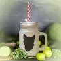 Green Tonkinese Cat Head Silhouette #2 Frosted Glass Mason Jar With Straw