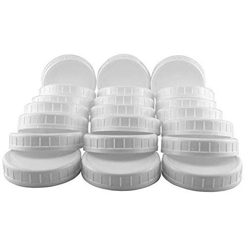 Xigeapg Plastic Mason Jar Regular Mouth Screw-On White Lids-24 Pack-Standard Size Jar Storage Caps