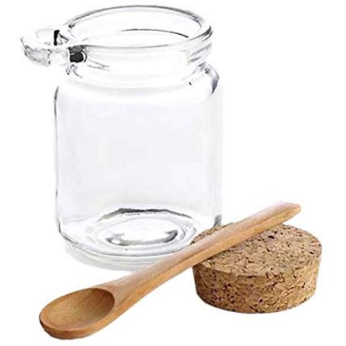 Haifly Cork Stopper Empty Transparent Glass Jars Glass Bottle Glass Storage Container with Wooden Spoon